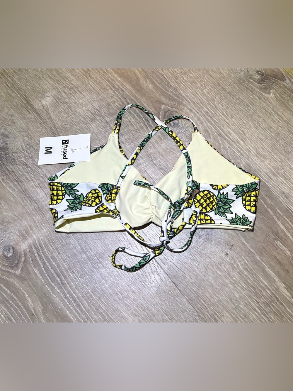 Pineapple Print Tie-Back Bikini Top - White/Yellow/Green - Picture 2 of 2